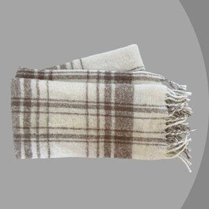 H&M Cream Brown Plaid Scarf New With Tags